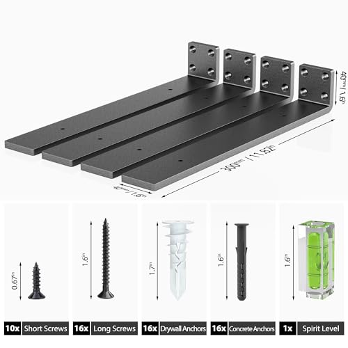 Ultra-Strong 12-Inch Steel Shelf Brackets (Pack of 4) - Easy Mount, Heavy Duty, Black Matte Finish,Shelf Bracket Multi-Size Available, Ideal for Home & Office Shelving - size: 12 Inch, style: 4 Pack
