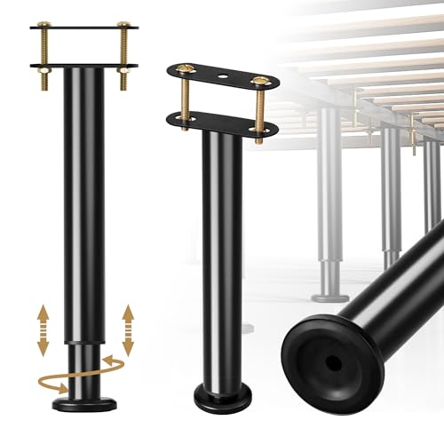 2 Pcs Adjustable Bed Frame Center Support Legs, Heavy Duty Cold Rolled Steel Bed Slat Support Legs With Wider Base, Bed Frame Leg Replacement, Furniture Support Reinforcement Kit, Height 7in To 12.6in - size: 7'' - 12.6'' 2Pcs