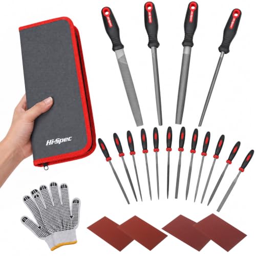 Hi-Spec Metal Hand and Small Mini Needle Steel File Set in a Carry Case - size: 16 pieces