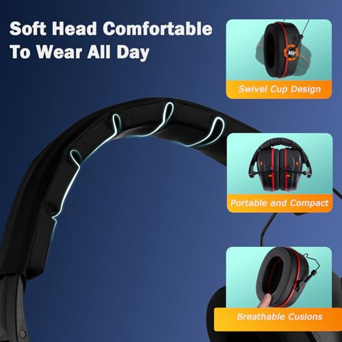 Safety Earmuffs for Ear Protection SNR 29 dB Noise Cancelling Ear muff Shooting Hunting Construction Noise Reduction - color: Black Red
