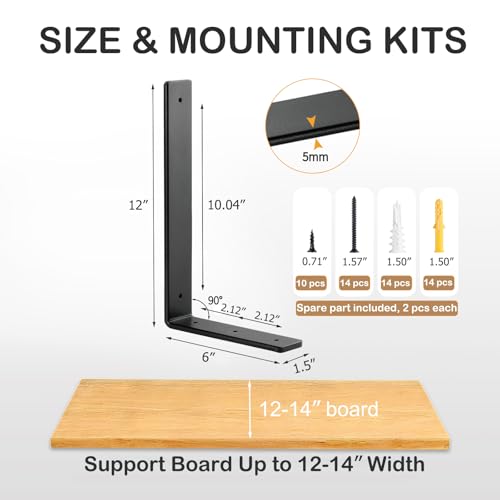 12 Inch Heavy Duty Floating Shelf L Brackets, 160 lbs, 4 Pack - size: 12x6"(4pcs)