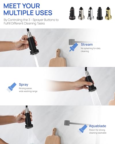 J-HVA Pull Down Kitchen Faucet Sprayer Head Replacement Part, Matte Black | 3 Function with 15 Adapters Pull Out Sink Sprayer Replacement Nozzle, Kitchen Faucet Head Hose Spray Tap Spout - color: Matte Black
