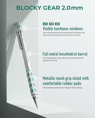Nicpro 3 Pack Blocky Gear 2.0 mm Metal Mechanical Pencils Set with Case - style: 2.0mm