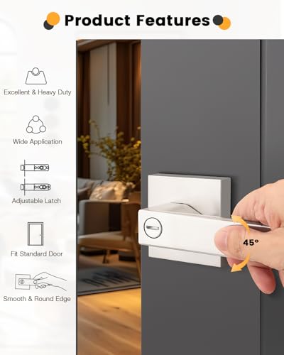 Gobrico Privacy Square Brushed Nickel Door Handles Interior, Keyless Door Knobs for Bed/Bath, Reversible for Left Right Handed Doors, 1 Pack - color: Silver