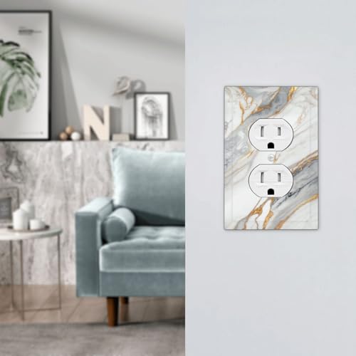 White Gray Gold Marble Outlet Covers Decorative Wall Plate - color: Outlet Covers