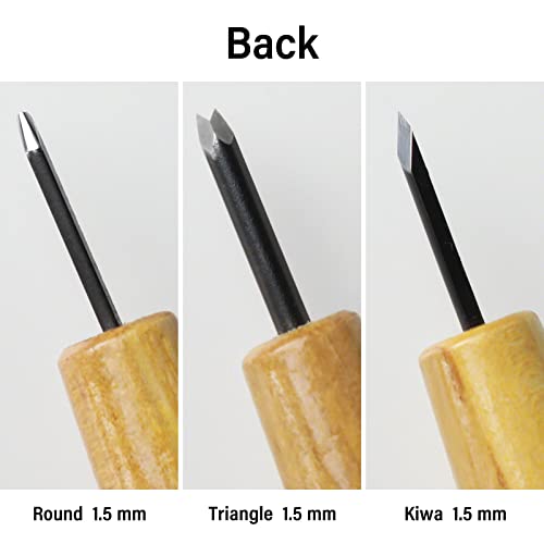 Wazakura 3PCS Bonsai Chisel Kit with Round Gouge, Single Bevel Skewed and V-Parting Tool, Hand Carving Tool Set for Jin Shari Making, Woodworking Knife Pack - Mini Size