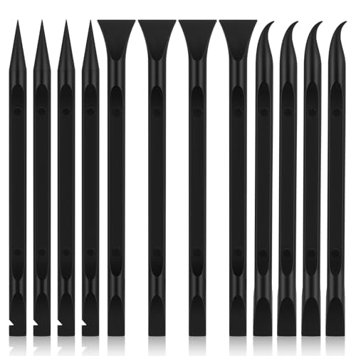 12 PCS Carbon Fiber Plastic Scrapers Tool, Non-Scratch Scraper Tool for Tight Spaces, Multi-Purpose Label Scraper Pen-Shaped, for Car Cleaning Supplies, Kitchen, Crevices, Stains (Black) - color: Black