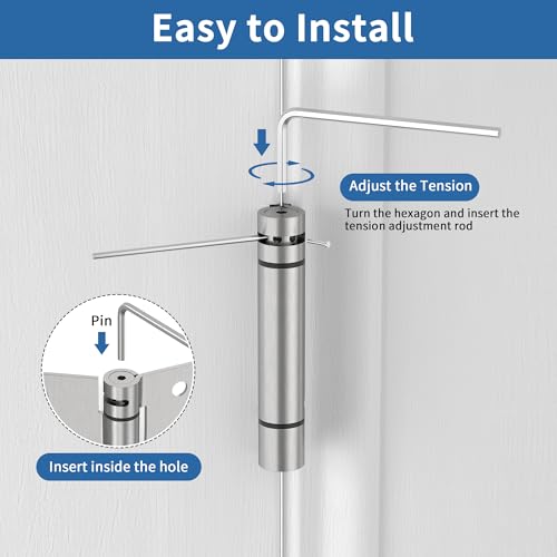 4 Inch Self Closing Door Hinges, Brushed Nickel Spring Loaded Hinges 2 Pack
