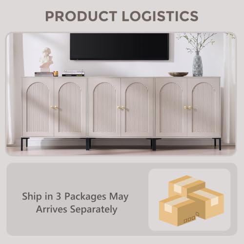 IFGET 92.63"W Modern Arch Sideboard Buffet Cabinet with Storage, Light Grey - color: Light Grey, size: 3 Pieces