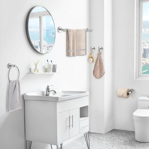 TQKAG Bathroom Towel Bar Holder Sets Brushed Nickel 23.6 Inch Round Stainless Steel Towel Bar Set 5 Piece Bathroom Accessory Set Wall Mounted - color: Brushed Nickel, size: 5-Pieces Set