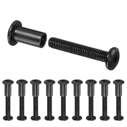 M METERXITY 10-Pack Hex Drive Socket Cap Bolt, M6 x 35mm Carbon Steel Furniture Connector Bolts Barrel Nuts for Furniture Assembly/Cabinet/DIY Binding Post Screws Rivet Fasteners [Black] - size: M6 x 35mm