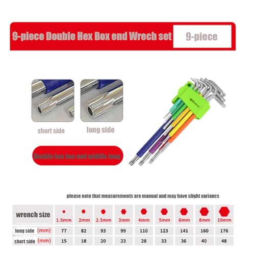 Hex Key Set, 9PCS Metric Allen Key Set, 1.5-10MM, Anti-Slip Long Ball End Hex Wrench Set Color Coding Hex Key Set (Double-headed plum blossom, Long style) - color: Double-headed Plum Blossom, size: Long style