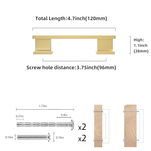 COTYKILEY 10 Pack 3.75 Inch(96mm) Brushed Gold Cabinet Handles Gold Kitchen Cabinet Pulls Cabinet Door Handles Kitchen Cabinet Hardware - color: Brushed Gold, size: 3.75" Hole Center（96MM）
