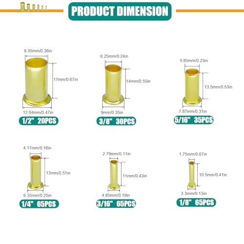 280PCS Brass Compression Insert, Tube OD 1/8" 3/16" 1/4" 5/16'' 3/8" 1/2" | Insert Tube Compression Sleeve Fitting Assortment Kit - color: 280PCS Inserts