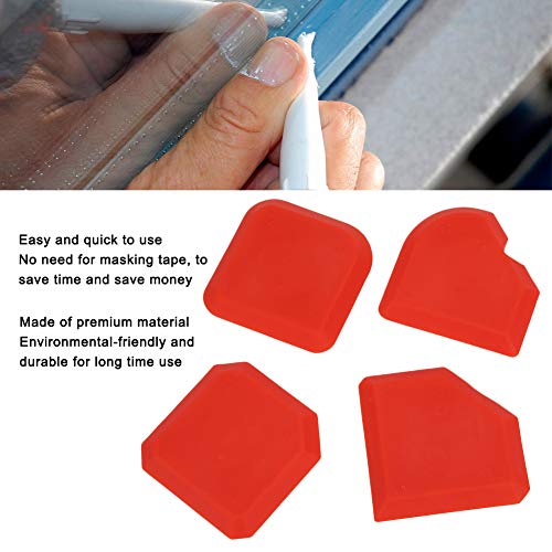Caulking Tool Kit, Beauty Sewing Tool, 4 Pieces Caulk Tool Kit Sealant Silicone Finishing Tools for Bathroom Kitchen and Frames Sealant Seals (Red)