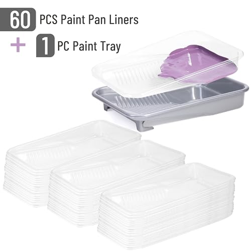 Bates- Paint Tray Set, 9 Inch, 62 pcs, 1x 9 Inch Paint Tray Liners, 60x Disposable Plastic Liners & 1x Roller Frame - size: 62 pcs