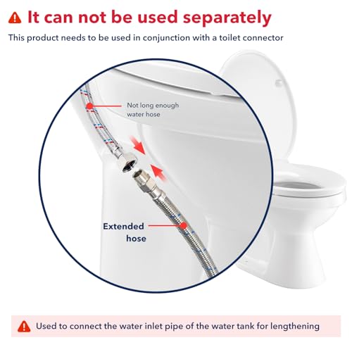 8 Inch Flexible Toilet Connector Extension, 7/8 female x 7/8 male Hose Adapter, Stainless Steel Braided Hose to Toilet Tank Compatible,1 pcs