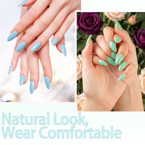 288Pcs Press on Nails Medium Almond Fake Nails with 12 Solid Color False Nails Reusable Acrylic Artificial Nail Glossy Full Cover Nails Press ons Kit for Women Girls Manicure - color: Style-24