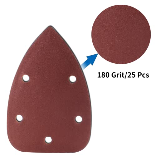 25 Pcs Mouse Detail Sander Sandpaper, 180 Grit, 5 Hole - size: 180 Grit - 25 Pcs