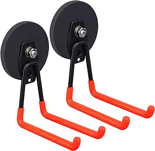Strong Utility Magnetic Hooks,Anti-Slip Coated Large Magnetic Hooks Heavy Duty No Drilling Garage Organizer Magnet Hooks for Hanging Garden Hoses - style: 3.46INCH LARGE RED 2PACK