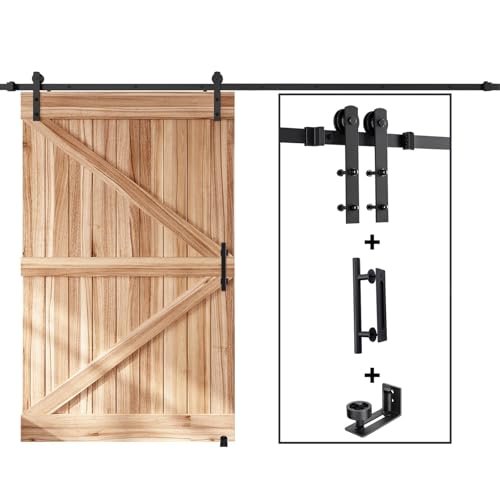 EaseLife 12 FT Sliding Barn Door Track and Handle Hardware Kit, Straight Pulley,Slide Smoothly Quietly,Easy Install (12FT Track Kit for 66"~72" Wide Single Door) - size: 12 FT-Single Door Kit