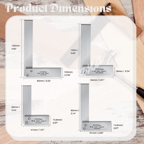 Atarvana Mechanical Steel High Precision 4 Inch Square, 90 Degree Wide Base Square, L-Type Right Angle Ruler Tool for Woodworking - style: Single 4 x 2.5 Inch (100 x 63mm)