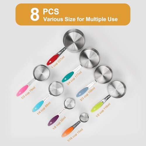 Stainless steel 8 piece dry measuring cups set metal baking cooking
