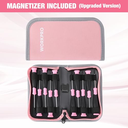 WORKPRO 10-Piece Precision Screwdriver Set with Pink Pouch - Pink Ribbon - color: Pink