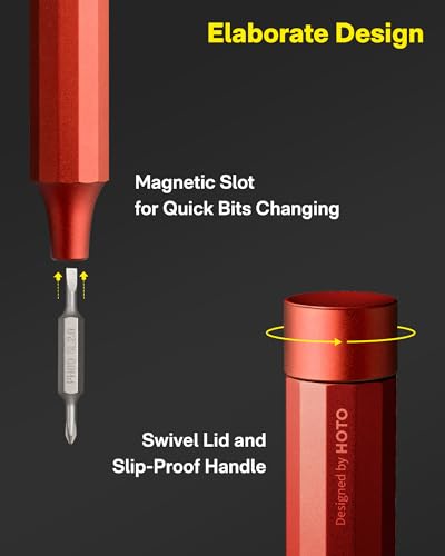 HOTO 24 in 1 Mini Screwdriver Set, Magnetic Torx Bit Set, Eyeglass Repair Kit, EDC Pen Screwdriver for Electronics, Watches, Phones, Laptops, Cameras, Gadgets for Men, Cinnabar Red | Magnetic Torx Bit Set, EDC Pen Screwdriver for Electronics, Watches, Pho