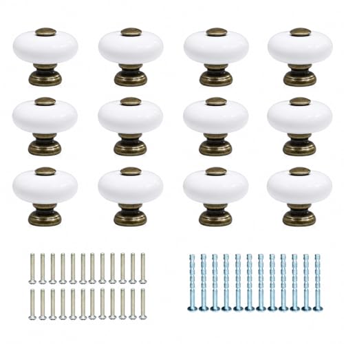 12-Pack Ceramic Round Cabinet Knob 1.3Inch in Antique Bronze Finish - size: 1.3inch-12Pcs