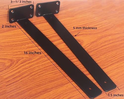 2 Pack - 16 inch Black Hidden L Shelf Bracket (1/5 Inch Thicked) Iron Floating Shelf Brackets Rustic Industrial Metal Brackets for Shelf Support - size: 16 Inch, style: Black 2 Pack