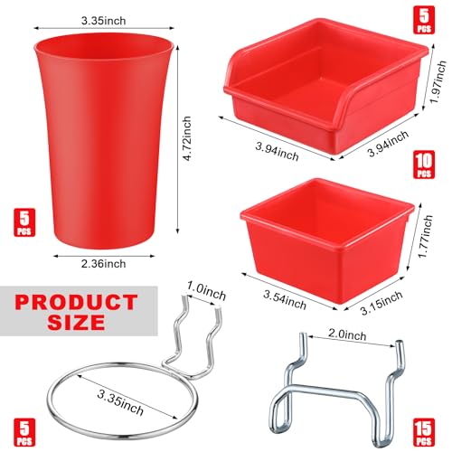 Yookeer 20 Pcs Pegboard Bins and Cups Accessories with Hooks, Red - color: Red