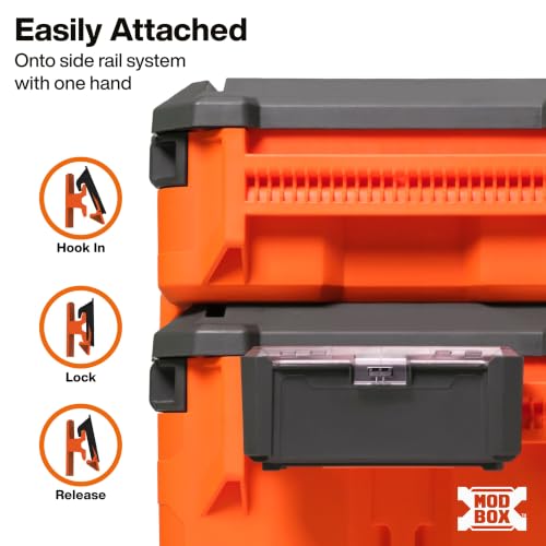 Klein Tools 54815MB MODbox Parts Bin, Modular Tool Storage System Side Mounting Accessory, Easy One-Handed Attachment, Clear Lid