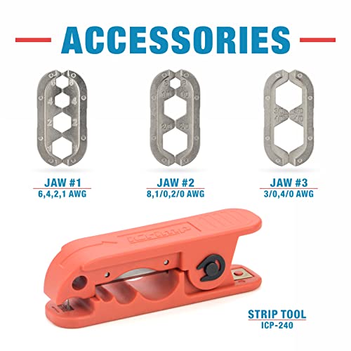iCrimp Battery Cable Lug Crimping Tool Kit for 8, 6, 4, 2, 1,1/0, 2/0, 3/0, 4/0 AWG Copper Ring Terminals, Battery Cable Ends, Copper Splice, c/w Radial Wire Stripper - size: AWG8-4/0