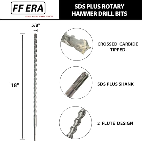 5/8 Inch x 18 Inch SDS Plus Rotary Hammer Drill Bit, Carbide Tipped for Brick, Stone, and Concrete (5/8" x 18) - size: 5/8" x 18"
