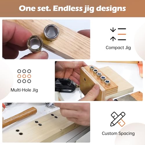 3/8" Extra-Deep Drill Bushings – Hardened Steel Guide Sleeves for DIY Dowel Jigs, Precision Drill Guides for Woodworking (12 Pack)