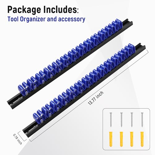 Reniteco 2 Pack Wall-Mounted Screwdriver Organizers with Screws - Heavy-Duty ABS Plastic Tool Holder for Screwdrivers, Wrenches, Piers - Garage Workshop Storage (Blue,2 PCS) - color: Blue