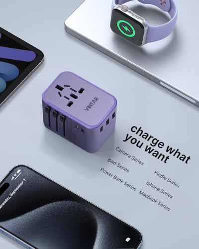 VINTAR Universal Travel Adapter 35.5W, 6-in-1 with 3 USB-A QC & 2 USB-C PD - color: 35.5W Purple