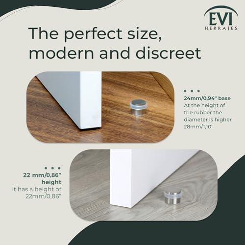 EVI Herrajes | Adhesive Door Stopper - Solid Stainless Steel - White Rubber Protector - W=0.94 x H=0.79 Inch Door Stop - color: Stainless Steel - White Rubber