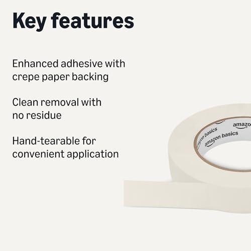 Amazon Basics Masking Tape, Hand-Tearable Painters Tape, Rubber Adhesive, 0.94 Inch x 60 Yard, Beige, 6 Rolls - size: 0.94 inch x 180 feet