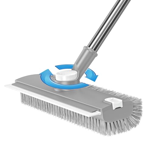 3 in 1 Floor Scrub Brush with Long Handle & Squeegee - color: Gray