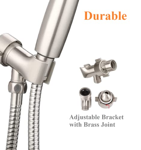 High Pressure Shower Head with Handheld - 5 Spray Settings High Flow Detachable Rain Shower Heads with 60” Extra-long Stainless Steel Hose and Adjustable Bracket with Brass Joint – Brushed Nickel - color: Brushed Nickel, style: 5 Modes