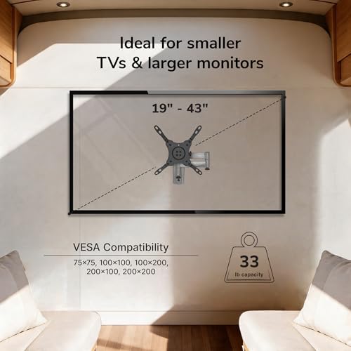 Mount-It! Lockable RV TV Mount for Camper, Trailer, Motorhome, Truck & Boat, Full Motion, Quick Release, Rust-Resistant Aluminum, Dual Wall Plates for Indoor & Outdoor, 19-43 TVs, 33 lbs, VESA 200x200