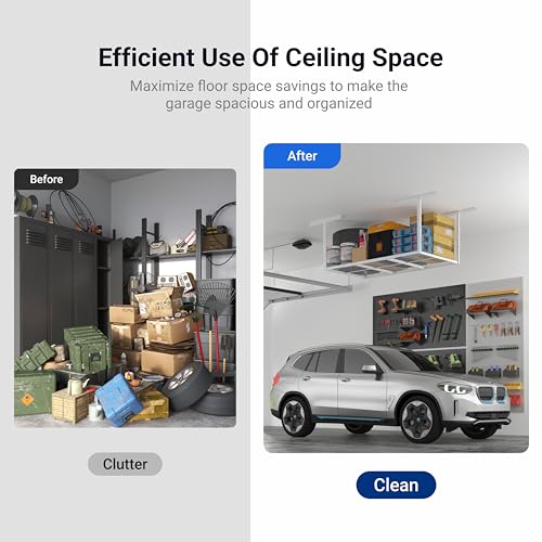 FLEXIMOUNTS 3x6 Overhead Garage Storage Adjustable Ceiling Rack, White - color: White, size: 3x6 ft