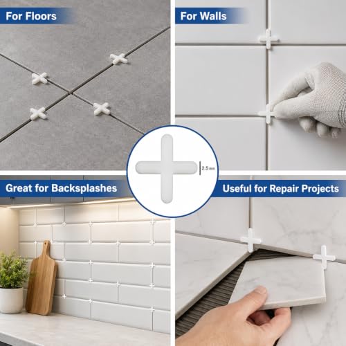 500Pcs Tile Spacers, Tile Spacers for Ceramic and Stone Installation, 2.5mm Cross Separators, Floor and Wall Leveling