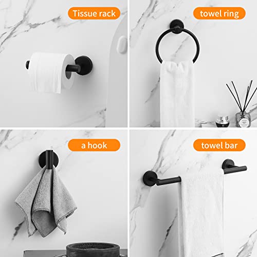 Bathroom Hardware Set Matte Black, 10 Pieces Bathroom Accessories Set Includes Includes 2 Packs 24 Inch Towel Bar, Towel Ring, Toilet Holder and 4 Packs Towel Hooks - color: Black-10pcs-24inch