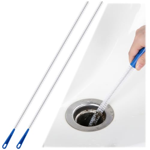 SHENLIU 2pcs Drain Cleaning Brush, Extra Long Sink Drain Clog Brush 23.6inch Snake Drain Hair Removal Tool for Toilet, Kitchen Sink, Bathroom Tub, Shower, Sewer Drain