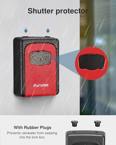 Puroma Key Lock Box Large with Code Lockbox Outdoor Wall Mount Safe 1 Red - color: Red