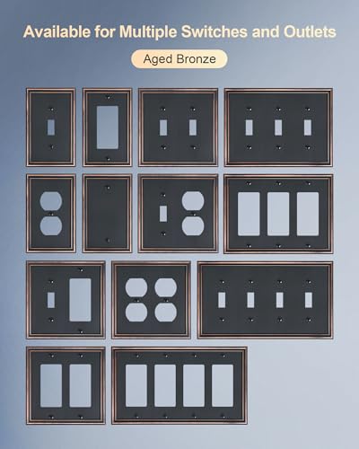 2-Pack Zinc Alloy Combo Toggle/Duplex Light Switch Cover Plate - color: Aged Bronze, size: 1 Toggle/1 Duplex 2PK