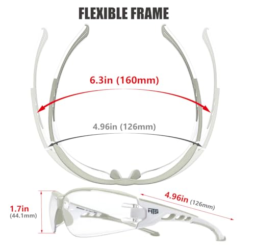 HTS HUNTERSKY Super Flexible Lightweight Anti Fog Wrap-Around U6 Clear Shooting Safety Glasses with ANSI Z87.1 Scratch Resist - color: Light Gray / Clear (1 Pack)
